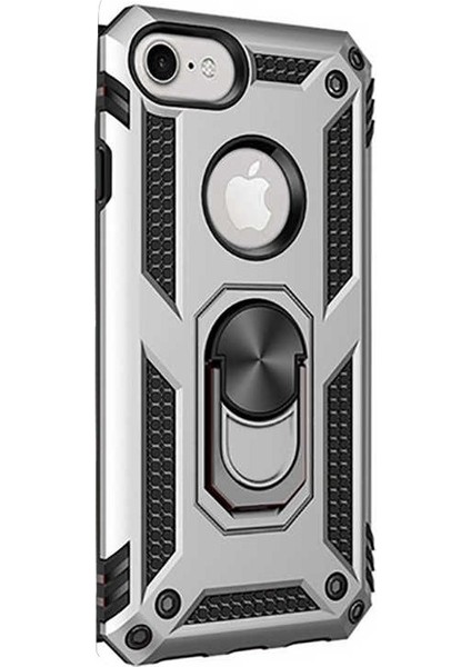 Apple iPhone 7 Kılıf Çift Katmanlı Tank Yüzüklü Mıknatıslı Vega Kapak Gümüş