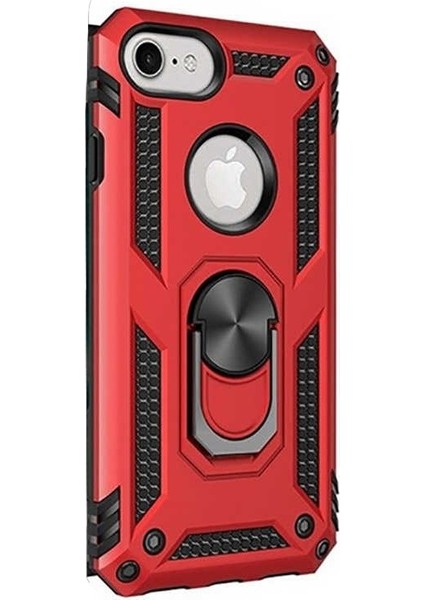 Apple iPhone 7 Kılıf Çift Katmanlı Tank Yüzüklü Mıknatıslı Vega Kapak Kırmızı