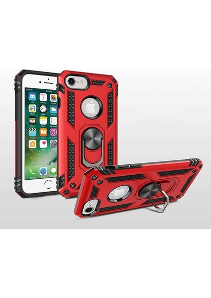 Apple iPhone 7 Kılıf Çift Katmanlı Tank Yüzüklü Mıknatıslı Vega Kapak Kırmızı modelleri