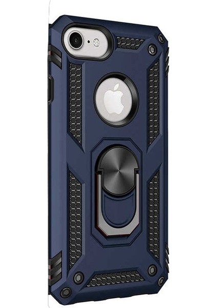 Apple iPhone 7 Kılıf Çift Katmanlı Tank Yüzüklü Mıknatıslı Vega Kapak Lacivert