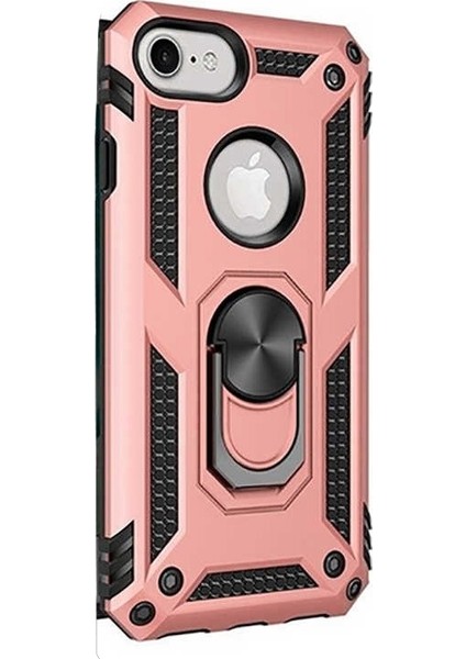 Apple iPhone 8 Kılıf Çift Katmanlı Tank Yüzüklü Mıknatıslı Vega Kapak Bronz