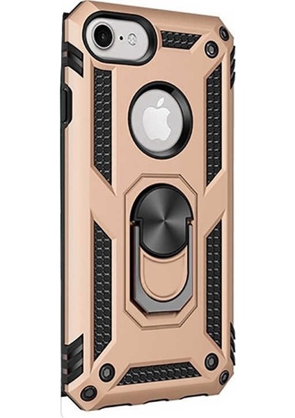 Apple iPhone 8 Kılıf Çift Katmanlı Tank Yüzüklü Mıknatıslı Vega Kapak Gold
