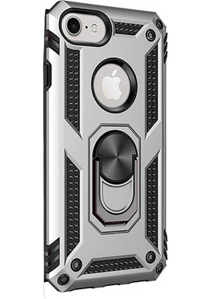 Apple iPhone 8 Kılıf Çift Katmanlı Tank Yüzüklü Mıknatıslı Vega Kapak Gümüş