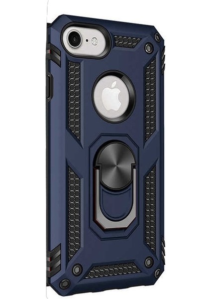 Apple iPhone 8 Kılıf Çift Katmanlı Tank Yüzüklü Mıknatıslı Vega Kapak Lacivert