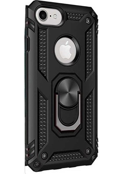 Apple iPhone 8 Kılıf Çift Katmanlı Tank Yüzüklü Mıknatıslı Vega Kapak Siyah