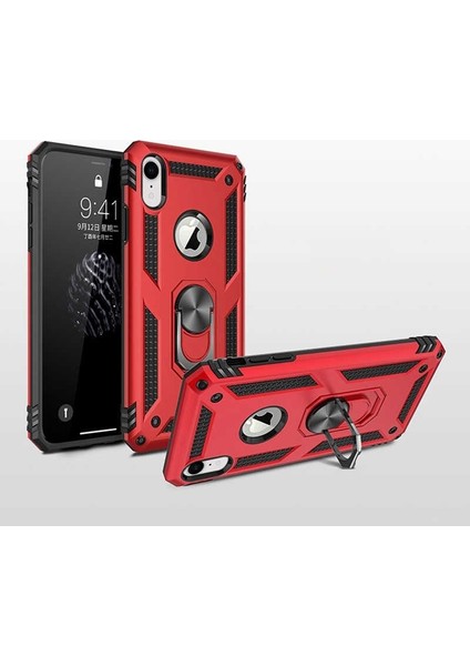 Apple iPhone XR Kılıf Çift Katmanlı Tank Yüzüklü Mıknatıslı Vega Kapak Bronz modelleri