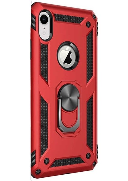 Apple iPhone XR Kılıf Çift Katmanlı Tank Yüzüklü Mıknatıslı Vega Kapak Kırmızı