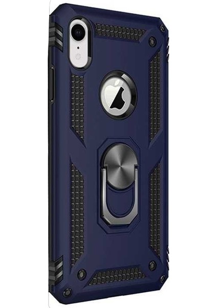 Apple iPhone XR Kılıf Çift Katmanlı Tank Yüzüklü Mıknatıslı Vega Kapak Lacivert
