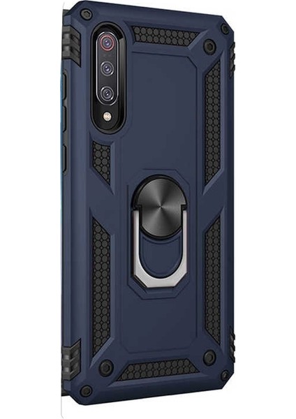 Xiaomi Mi 9 Kılıf Çift Katmanlı Tank Yüzüklü Mıknatıslı Vega Kapak Lacivert