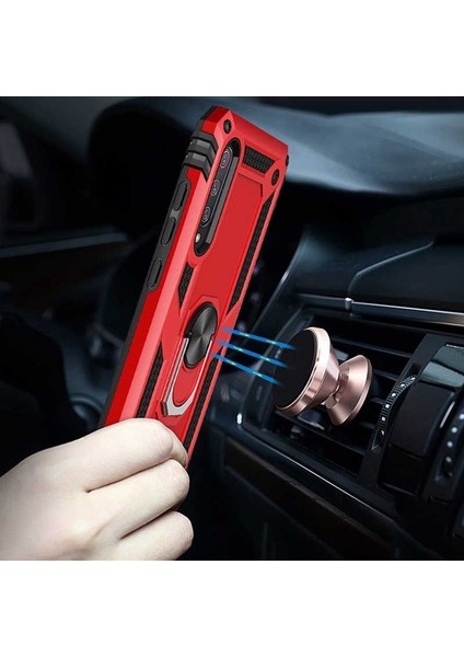 Xiaomi Mi 9 Kılıf Çift Katmanlı Tank Yüzüklü Mıknatıslı Vega Kapak Lacivert