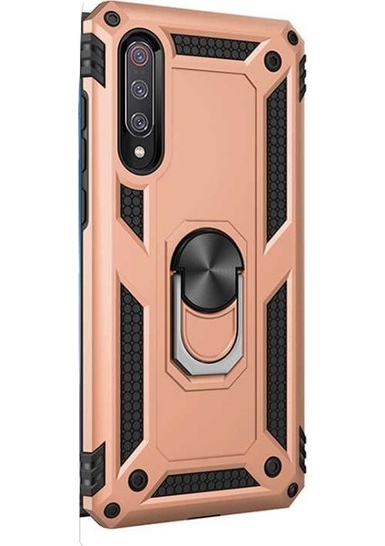 Xiaomi Mi 9 Kılıf Çift Katmanlı Tank Yüzüklü Mıknatıslı Vega Kapak + Nano Glass Gold