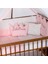 Ahşap Ceviz Renk Anne Yanı Beşik 3 Kademeli Sallanan Ahşap Beşik 60 x 120 cm - Pembe Prenses Uyku Setli & Soft Yataklı 3