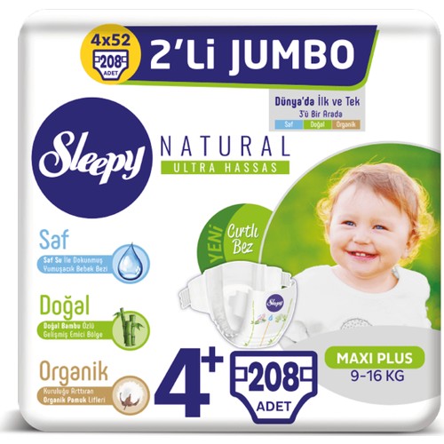 Sleepy Natural Bebek Bezi Ikili Jumbo 4+ Numara 52X4 (208 Fiyatı