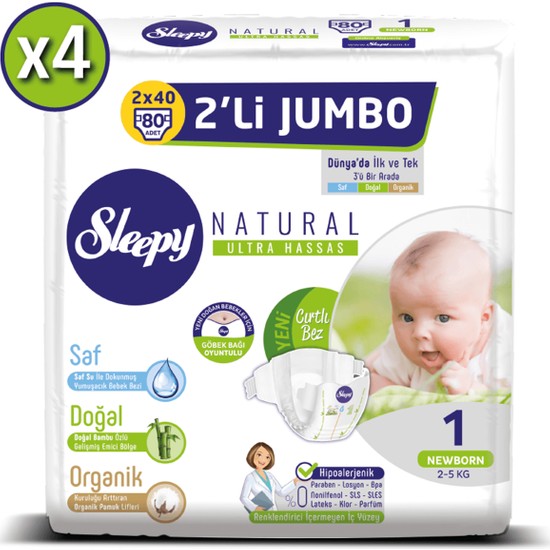 Sleepy Natural Bebek Bezi Ikili Jumbo 1 Numara Yenidoğan