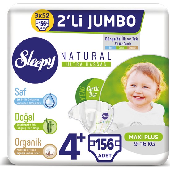 Sleepy Natural Bebek Bezi Ikili Jumbo 4+ Numara 52X3 (156 Fiyatı