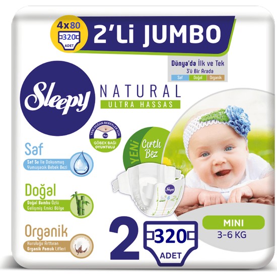Sleepy Natural Bebek Bezi Ikili Jumbo 2 Numara 80X4 (320