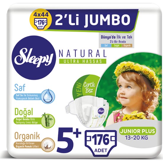 Sleepy Natural Bebek Bezi Ikili Jumbo 5+ Numara 44X4 (176 Fiyatı