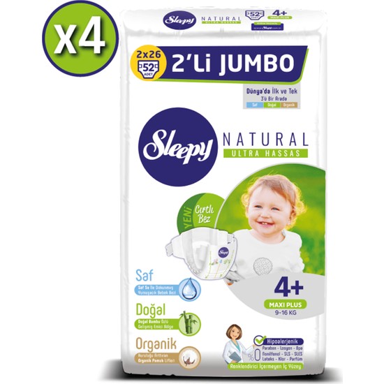 Sleepy Natural Bebek Bezi Ikili Jumbo 4+ Numara 52X4 (208 Fiyatı