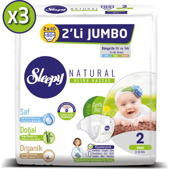 Sleepy Natural Bebek Bezi Ikili Jumbo 2 Numara 80X3 (240 Fiyatı