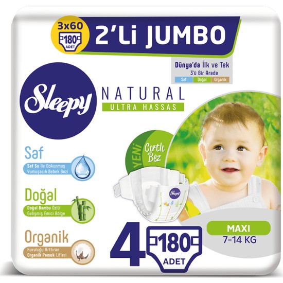 Sleepy Natural Bebek Bezi Ikili Jumbo 4 Numara 60X3 (180 Fiyatı