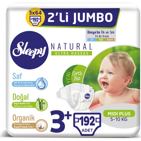 Sleepy Natural Bebek Bezi Ikili Jumbo 3+ Numara 64X3 (192