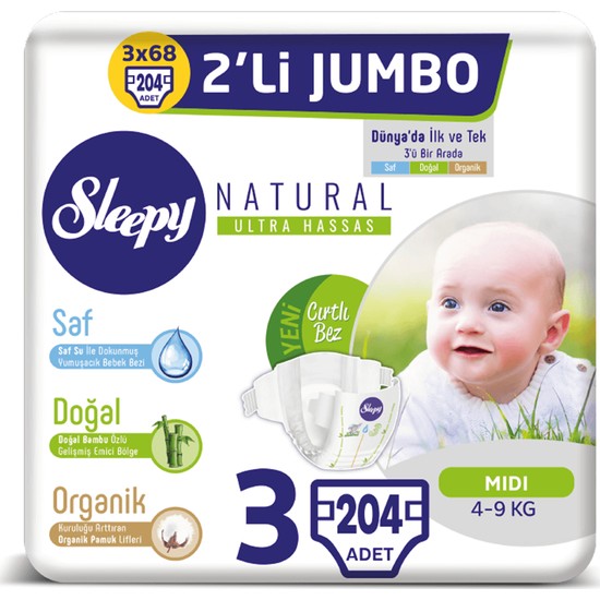 Sleepy Natural Bebek Bezi Ikili Jumbo 3 Numara 68X3 (204 Fiyatı