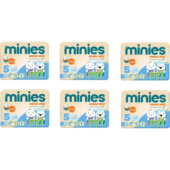 Minies 5 Numara Bebek Bezi 6 x 32 - 192 - Adet 6'lı Paket