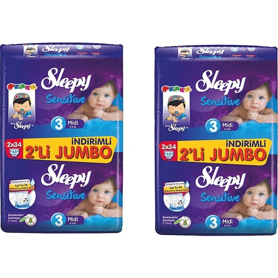 Sleepy 3 Numara 68X2=136 Adet Bebek Bezi 49 kg Fiyatı