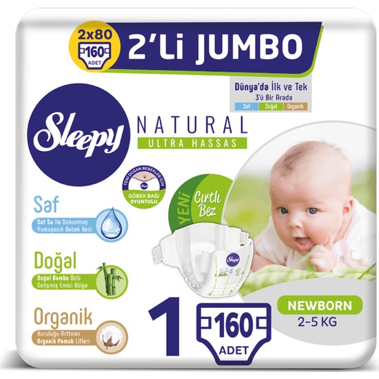 Sleepy Natural Bebek Bezi Ikili Jumbo 1 Numara 80X2 (160