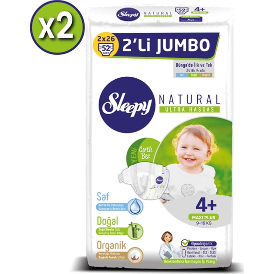 Sleepy Natural Bebek Bezi Ikili Jumbo 4+ Numara 52X2 (104 Fiyatı