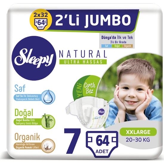 Sleepy Natural Bebek Bezi Ikili Jumbo 7 Numara 32X2 (64 Fiyatı