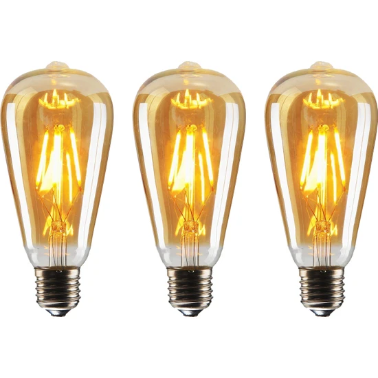 Edison ST64 Flamanlı 4W Rustik LED Ampul 3'lü Paket Dekoratif Vintage Aydınlatma