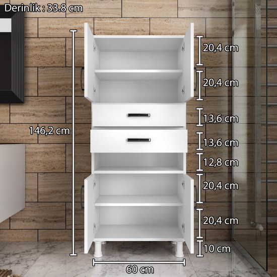 Rani F2 Çok Amaçlı Dolap 4 Kapaklı 2 Çekmeceli 5 Raflı Banyo Fiyatı