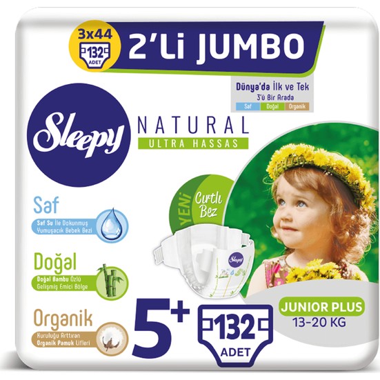 Sleepy Natural Bebek Bezi Ikili Jumbo 5+ Numara 44X3 (132 Fiyatı