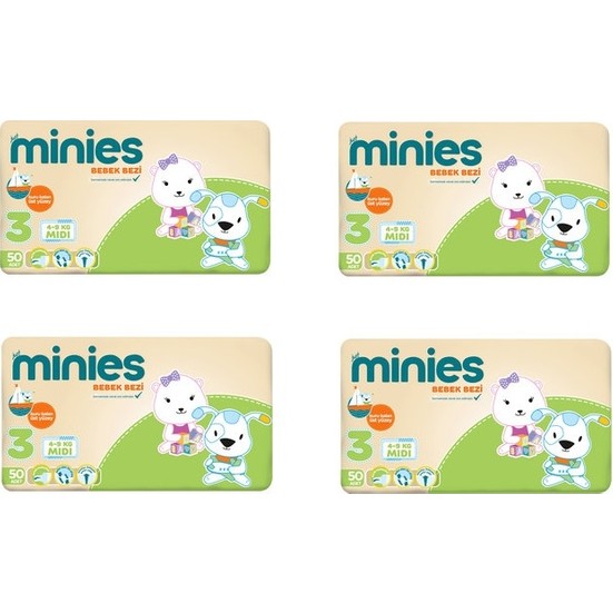 Minies 3 Numara Bebek Bezi 49 kg 50x 4 200 Adet 4�lü Fiyatı