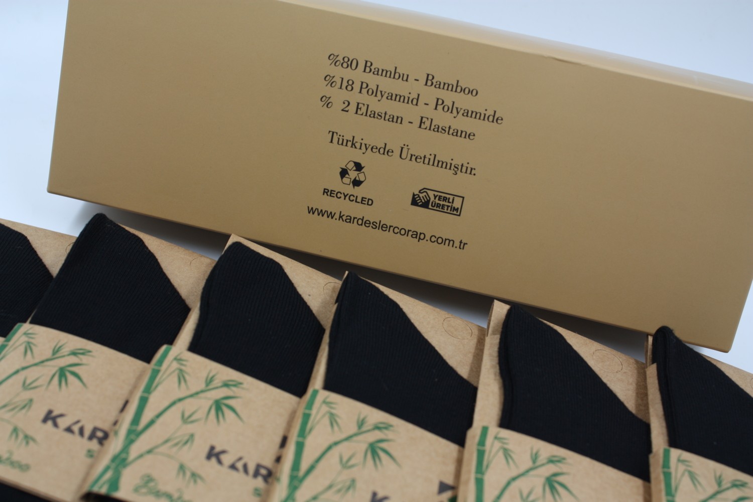 Kardeşler Çorap Erkek Bambu Soket Uzun Düz Siyah Çorap Dikişsiz 6'lı Premium Kutulu görsel 5