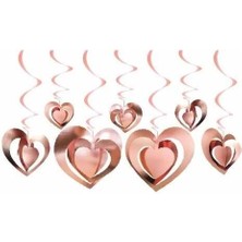 Çıtı Pıtı Store Rose Gold Kalp Tavan Süs 3D 12 Adet