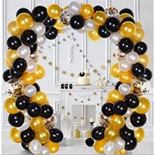 Çıtı Pıtı Store 50 Adet Metalik Gold Gümüş Siyah Helyuma Uygun Balon ve 5 Metre Balon Zinciri