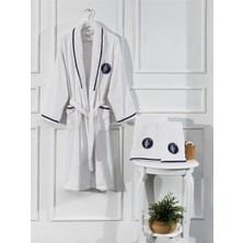 Finezza Elite Pamuklu Kopanaki Dantelli Nakışlı Beyaz Bornoz Seti 3 Prç- 1296