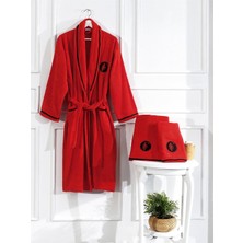 Finezza Elite Pamuklu Kopanaki Dantelli Nakışlı Kırmızı Bornoz Seti 3PRÇ-1297