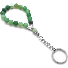 Okyanus Silver Mat Yeşil Akik Doğaltaş-Krom Çelik Kombinli Tesbih Anahtarlık