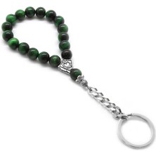 Okyanus Silver Yeşil Kaplangözü Doğaltaş-Krom Çelik Kombinli Tesbih Anahtarlık