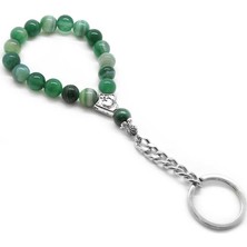 Okyanus Silver Yeşil Akik Doğaltaş-Krom Çelik Kombinli Tesbih Anahtarlık