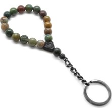 Okyanus Silver Yosun Akik Doğaltaş-Çelik Kombinli Tesbih Anahtarlık