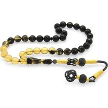 Okyanus Silver 1000 Ayar Gümüş Kazaz Püsküllü Küre Kesim Süzme Siyah-Beyaz Ateş Kehribar Tesbih