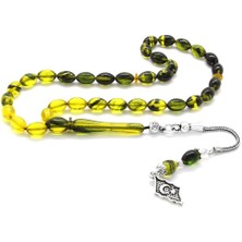 Okyanus Silver 925 Ayar Gümüş Püsküllü Bilek Boy Süzme Sarı-Siyah Ateş Kehribar Tesbih