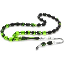 Okyanus Silver 925 Ayar Gümüş Püsküllü Bilek Boy Süzme Yeşil-Siyah Ateş Kehribar Tesbih