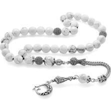 Okyanus Silver Kararmaz Metal Ayyıldız Püsküllü Fasetalı Küre Kesim Havlit Doğaltaş Tesbih