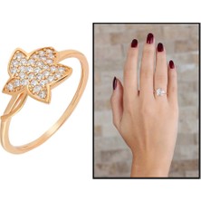 Okyanus Silver Zirkon Taşlı Kır Çiçeği Tasarım Rose Renk 925 Ayar Gümüş Bayan Yüzük