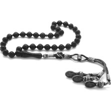 Okyanus Silver 1000 Ayar Gümüş Kazaz Püsküllü Istanbul Kesim Siyah Sıkma Kehribar Tesbih